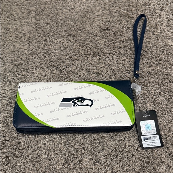 NFL Handbags - NFL Seattle Seahawks Wristlet Wallet - Navy, White & Lime